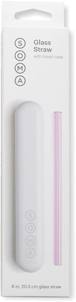 SOMA Glass Straw with Silicone Lined Travel Case and Cleaning Tool, 8-inch, Blush (501-16-01)