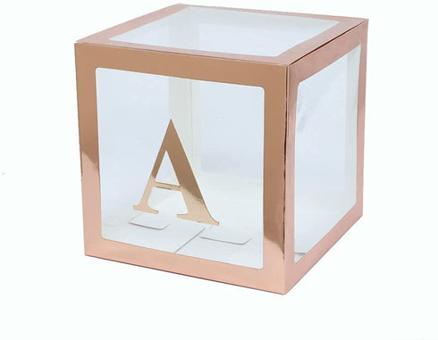 YJHSS Baby Shower Boxes Decorations for Girl & Boy, 4-Pack Transparent Balloons Boxes Décor with BABY Letters for Gender Reveal Baby Shower Decorations Bridal Showers Birthday Party, Rose Gold