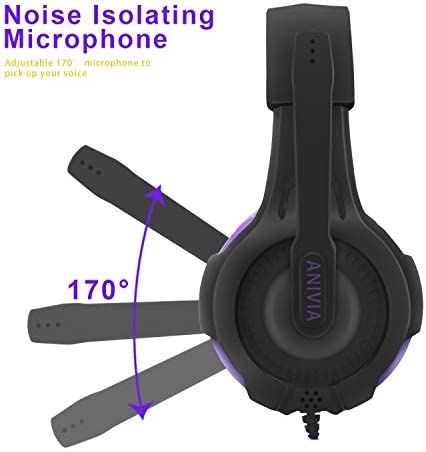 Anivia Computer Wired Over Ear Headphones Updated AH68 Stereo Surround Sound Headsets Gaming Headset with HD Mic, Volume Control, Noise Isolating, Bass, 3.5mm Audio-Jack for Multi-Platforms, Purple