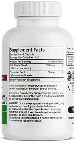 Milk Thistle 1000mg Silymarin Marianum & Dandelion Root Liver Health Support 120 Capsules
