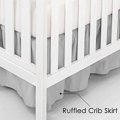 TILLYOU Crib Bed Skirt Dust Ruffle, 100% Natural Cotton, Nursery Crib Bedding Accessory Toddler Bedskirt for Baby Boys Girls, 14" Drop, Pale Gray
