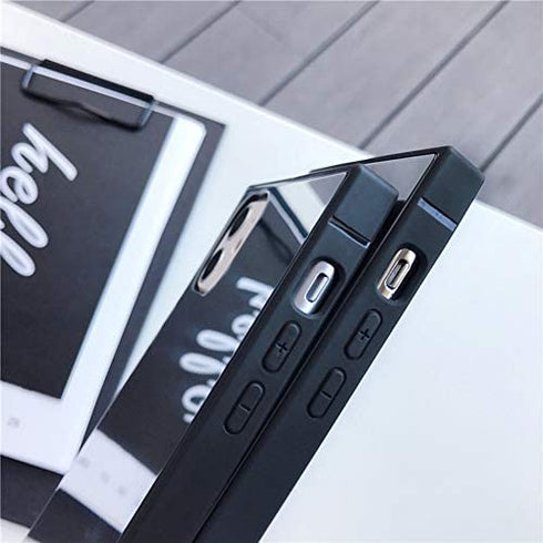 LUVI Square for iPhone 13 Pro Max Mirror Case for Women Makeup Cute Luxury Glossy Glass Mirror Back Design Cover with Silicone Bumper Slim Thin Case for iPhone 13 Pro Max 6.7 inch