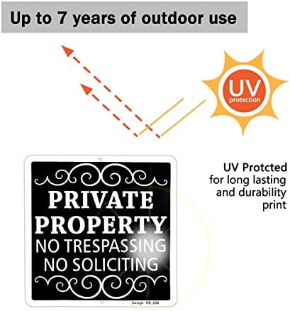 Metal Private Property No Trespassing Sign No Soliciting Sign for House 9"x9" Rust Free Aluminum UV Ink Printed,Durable/Weatherproof (2 Pack)