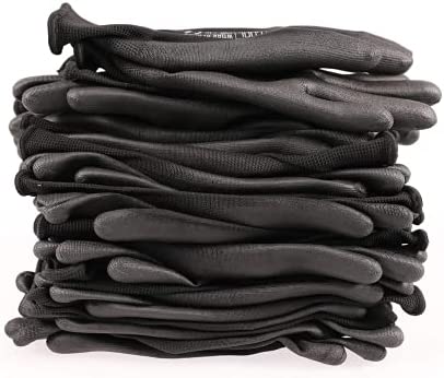 Ultra-Thin PU Coated Work Gloves-12 Pairs,Excellent Grip,Nylon Shell Black Polyurethane Coated Safety Work Gloves, Knit Wrist Cuff,Ideal for Light Duty Work. (Large)