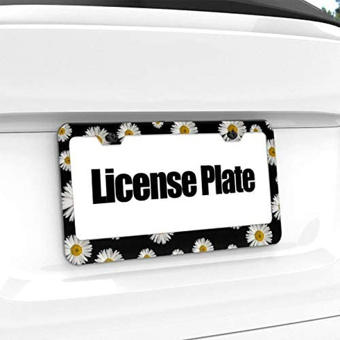 FunnyLpopoiamef Customized Personalized Stainless Steel License Plate Frame Holder, Decorative License Plate Frame White Daisy Black Background