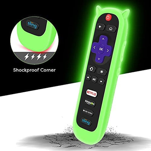2 Pack Protective Case for TCL Roku TV RC280 Remote, Silicone Cover Shock Proof Remote Controller Skin, Cute Cat Ear Shape Anti Slip Universal Replacement Sleeve Protector-Glow Blue,Glow Green