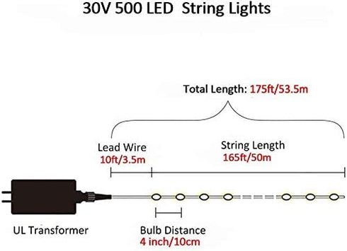 MYGOTO 165FT 500LED String Lights LED Starry Fairy Light, Twinkle String Lights Decorative Lights with 8 Modes 30V Plug in for Wedding,Patio,Gate,Party Indoor Outdoor Decoration (Warm White)