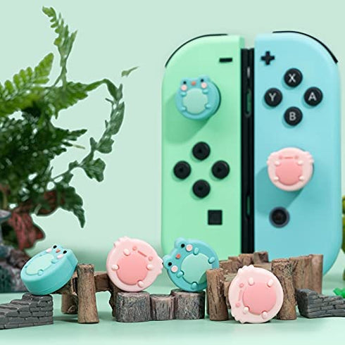 GeekShare Cute Animal Theme Silicone Joycon Thumb Grip Caps,Compatible with Nintendo Switch / OLED / Switch Lite,4PCS -- Frog & Axolotl