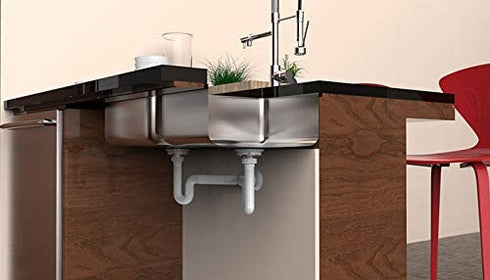 EASYDRAIN Ref. 505 DOUBLE KITCHEN SINK P-trap, Expandable & Flexible 1-½" with 2 female threaded Nuts on both sink outlets and 4 size options to connect to the wall drain: DN38 x DN40 x DN48 x DN50