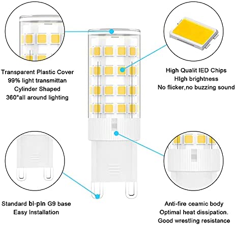 G9 LED Bulb, G9 Light Bulbs 5W (40W Halogen Equivalent), Daylight White 6000K G9 Bi Pin Base Chandelier Light Bulb, 120V 450LM Non-Dimmable LED Bulbs for Bedroom Home Lighting (6 Pack)