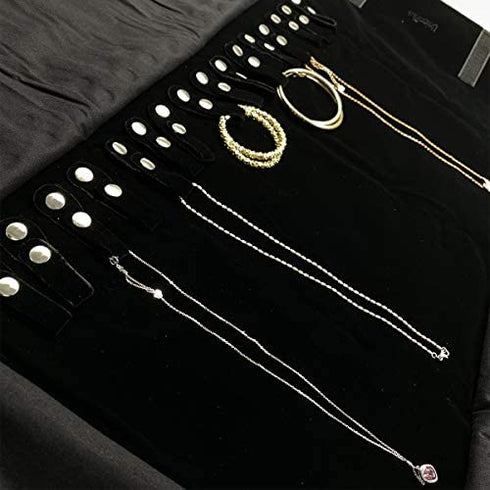 UnionPlus Velet Travel Jewelry Case Roll Bag Organizer for Necklace Bracelet Earrings Ring, Black - Necklace Only