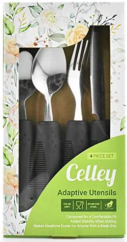 Celley Adaptive Utensils for Elderly, Arthritis, Parkinsons and Handicapped, Non-Weighted, 4 Pcs Set