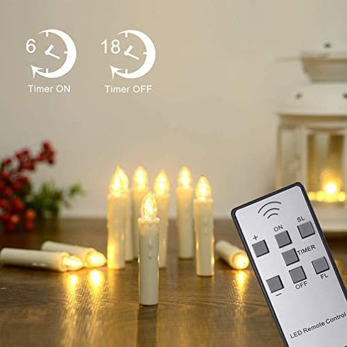 PChero Window Candles, 10 Packs Warm White Battery Operated Waterproof LED Flameless Taper Ivory Floating Candles with Remote Timer and Dimmable, Ideal for Home Indoor Outdoor Christmas Trees Decor