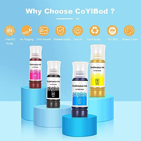 CoYlBod Sublimation Ink Refilled Ink Bottles Compatible for ET-2800 ET-2803 ET-2720 ET-4700 ET-4750 ET-4760 ET-2700 ET-2750 ET-2760 ET-3710 ET-15000 ET-3700 ET-3750 ET-3760 ET-3850