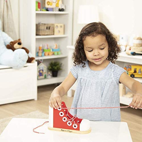 Melissa & Doug Deluxe Wood Lacing Sneaker - Learn to Tie a Shoe Educational Toy - Shoe Tying Practice For Kids, Developmental Toys For Preschoolers And Toddlers