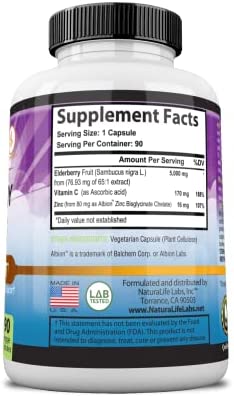 Sambucus Elderberry 5,000 mg Super Concentrated 65:1 with Vitamin C & Zinc - Sambucus Extract Immune Support, Immune Defense| Non-GMO | 90 Veggie Capsules