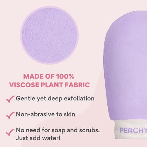 PEACHYGLO Deep Exfoliating Glove for Body 2pc - Shower Scrubbing Mitt for Softer Illuminate Skin, Dead Skin Remover for Women, Silky Smooth Skin