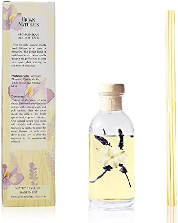 Urban Naturals Lavender Vanilla Reed Diffuser Set | Room Scent Infuser with Real Lavender & Natural Flowers | Soothing Scent Makes a Great Housewarming Gift | Great Idea
