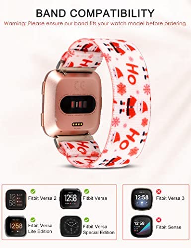 TOYOUTHS Elastic Band Compatible with Fitbit Versa/Versa 2 Scrunchie Bands Fabric Nylon Holiday Decoration Strap Fashion Versa Lite Special Edition Wristband Women Men (Christmas Santa, Large)
