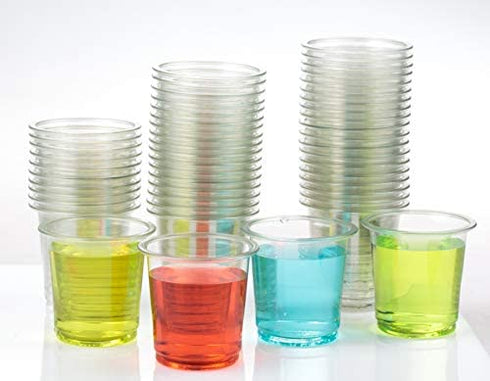 Golden Apple, 2oz clear plastic cups. Disposable Mini Cups, Plastic Shot Glasses, Jello Shot Party Tumblers – 50count. BPA Free.
