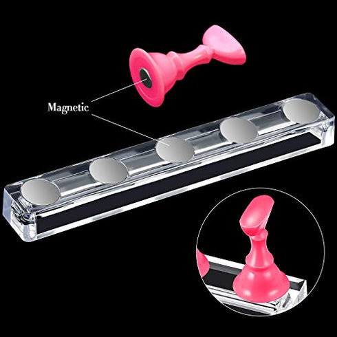 2 Set Acrylic Nail Art Practice Stands Magnetic Nail Tips Holders Training Fingernail Display Stands DIY Nail Crystal Holders and 96 Pieces White Reusable Adhesive Putty (Pink)