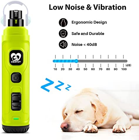 Casfuy Dog Nail Grinder with 2 LED Light - New Version 2-Speed Powerful Electric Pet Nail Trimmer Professional Quiet Painless Paws Grooming & Smoothing for Small Medium Large Dogs(Green)