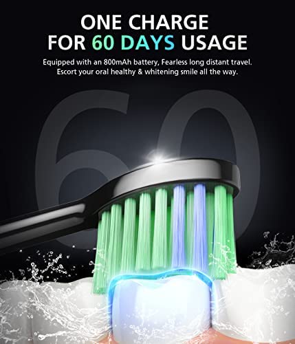 BAOVERI Electric Toothbrush with 8 Brush Heads for Adults&Kids, Sonic Electric Toothbrushes, 5 Modes&3 Intensity Levels, 2 Minutes Smart Timer, 4 Hours Fast Charge for 60 Days (Black)