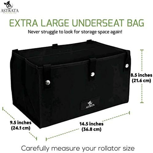 Extra Large Walker Underseat Bag - Rollator Accessories - Under Seat Storage Pouch (Black)