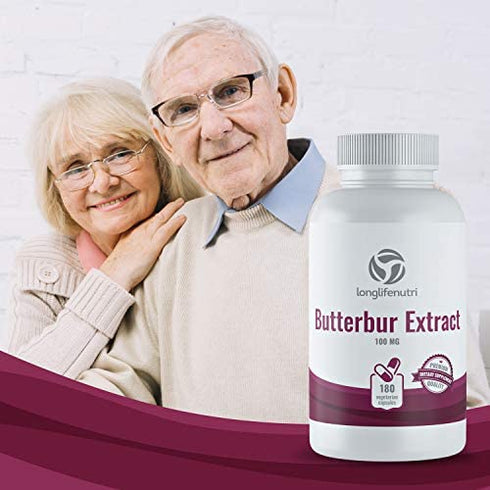 Butterbur Extract 100mg 180 Vegetarian Capsules | Made In Usa | Natural Headache Supplement | Migraine and Allergy Relief | Supports Healthy Bladder and Inflammation | 100 mg Pure Powder Pill Formula