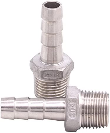 DERNORD Stainless Steel 1/2" Hose Barb x 1/2" NPT Male - Home Brew Pipe Fitting Pack of 2