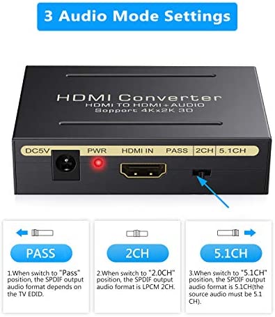 eSynic 4K HDMI Audio Extractor HDMI to HDMI + Optical TOSLINK SPDIF + Analog RCA L/R Stereo Audio Video Spiltter Adapter Converter Support 4K@30Hz 1080P Full HD 3D for Blu-ray Player PS3 PS4