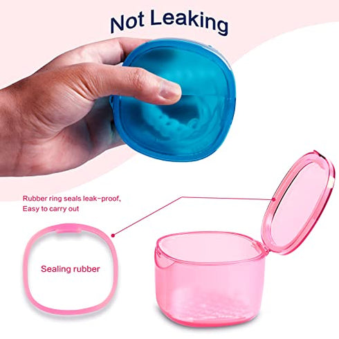 Uouovo 2022 Upgraded Denture Bath Box Cup, Retainer Cleaning Box, Complete Clean Care for Dentures, Denture Case - Second Generation (transparent pink)