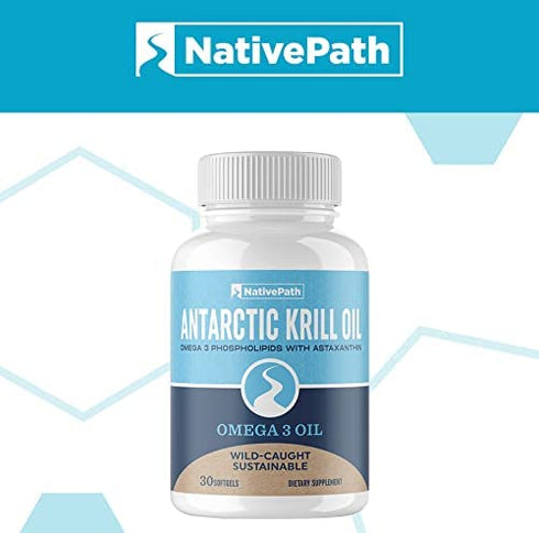 NativePath: Antarctic Krill Oil - Wild-Caught Krill Omega-3 Fatty Acids with EPA and DHA - 60-Day Supply - Supports Your Joint, Heart, Brain and Immunity - Pure Formula, No Fishy Taste