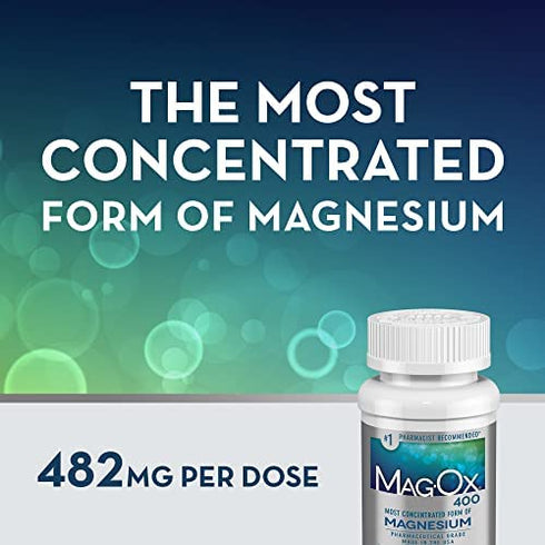 Mag-Ox Magnesium Supplement, Pharmaceutical Grade Magnesium Oxide, Most Concentrated Form of Magnesium, 483mg, 240 Tablets (2 Packs of 120 Tablets)