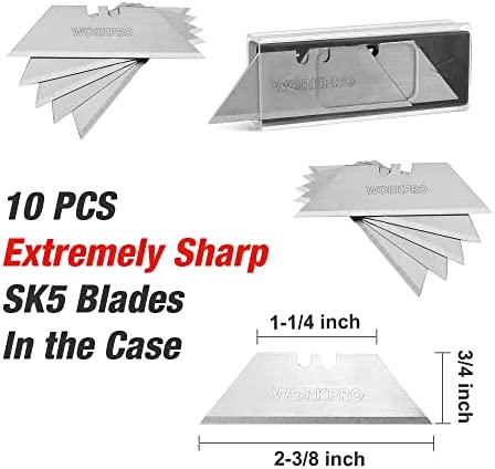 WORKPRO Folding Utility Knife with Belt Clip and Extra 10-piece Blades, Wood Handle Heavy Duty Cutter, Quick-change & Back Lock