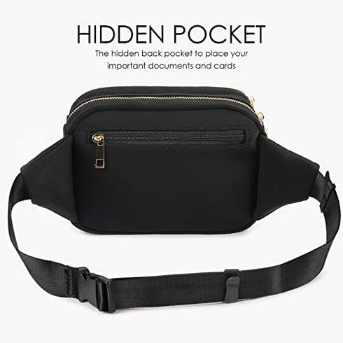 ZORFIN Fanny Packs for Women Men Fashion Waist Pack Bag Multi-Pockets Large Capacity Hip Bum Bag for Travel Festival Cycling Running Hiking (Black2)