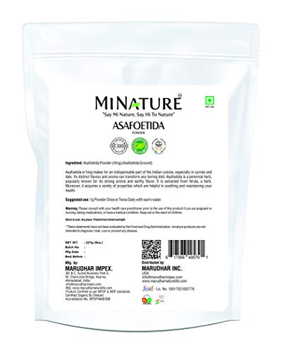 Asafoetida Powder ( Hing)( Asafetida ) by mi nature| 100% Pure and Natural | 227g( 8oz)(0.5lb) | Indian spice for cooking| From India | 100% ONLY ASAFOETIDA POWDER-no external additives added.