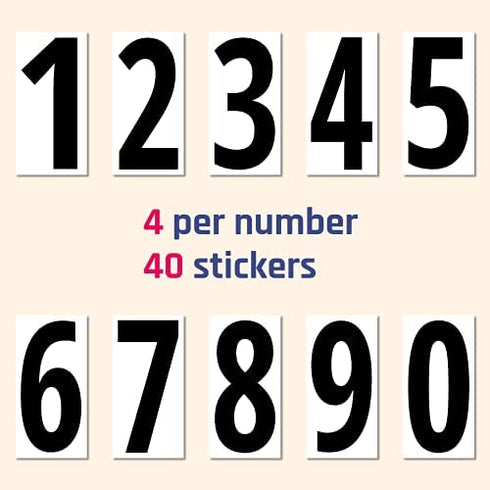 40 Pieces, 6" - Vinyl Number Stickers, Waterproof Large Stick On Numbers - Black Numbers