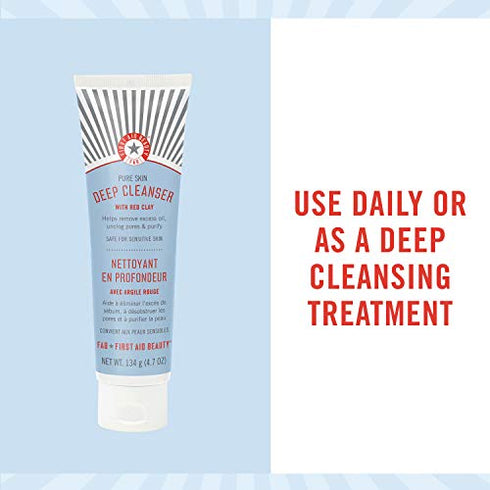 First Aid Beauty Pure Skin Deep Cleanser with Red Clay – Face Wash for Oily or Blemish-Prone Skin – 4.7 oz.