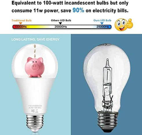 Dusk to Dawn Light Bulbs Outdoor 100 Watt Equivalent, 11W Automatic On/Off Sensor Light Bulb Daylight 5000K, A19 Outdoor LED Light Bulbs Photocell for Porch Garage Yard Security, E26 Base, 4-Pack