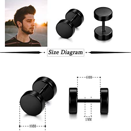 YADOCA 10 Pairs Screw Stud Earrings Flat Back Black Earrings for Men Mix Color Helix Cartilage Barbell Earrings Plugs Tunnel Punk
