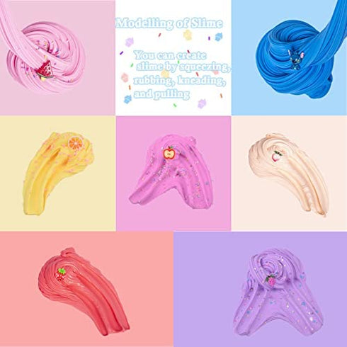 7 Pack Butter Slime Kit, with Blue Stitch Slime, Lemon Watermelon and Peachybbies Slime Charm etc,DIY Scented Slime for Girls Boys,Soft and Non-Sticky