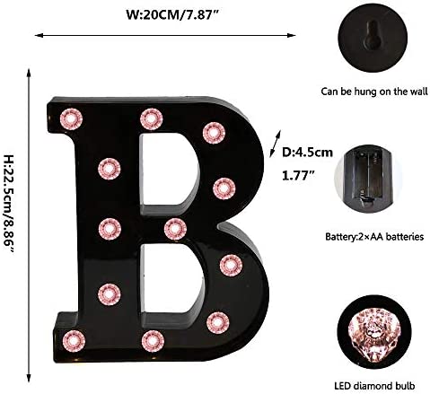 Obrecis LED Black Alphabet Marquee Letters Sign Light Up Marquee Number Letter Lights Sign with Diamond Bulb for Night Light Home Bar Christmas Lamp Birthday Party Wedding Decoration B