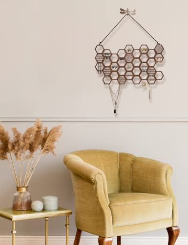 Heesch Hanging Earring Holder Honeycomb Earring Organizer Wall Mount Earring Display Wood Hanging Jewelry Organizer for Stud Earrings, Necklaces (Walnut)