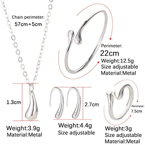 4PCS 925 Sterling Silver Jewelry Set for Women Teardrop Pendant Necklace Earrings Bracelet Ring Fit with Party Meeting Dating Wedding Daily Birthday Gift