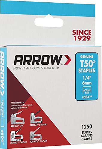 Arrow 504 Heavy Duty T50 1/4-Inch Staples for Upholstery, Construction, Furniture, Crafts, 1250-Pack