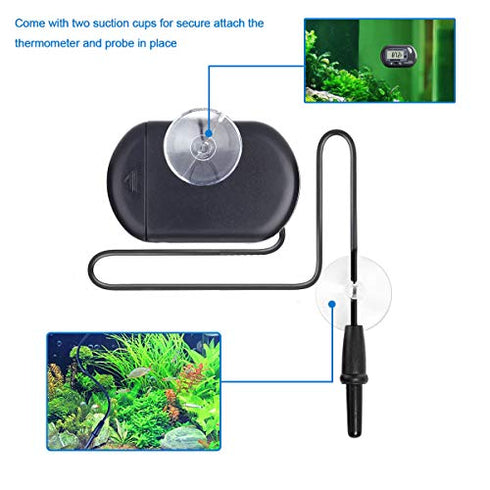 Veanic 4-Pack Digital Aquarium Fish Tank Thermometer Terrarium Water Temperature Meter Gauge with Water-Resistant Sensor Probe for Reptile Turtle Incubators (Black)