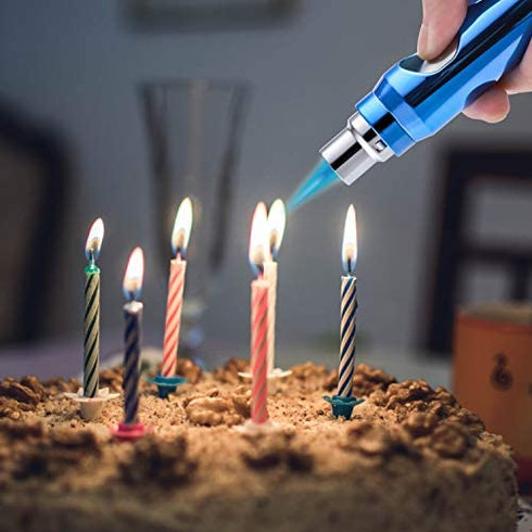 Zoocura Ice Blue Torch Lighter, Refillable Butane Torch Lighters Adjustable Jet Flame Windproof Lighter for Grill Pocket BBQ Camping, Deluxe Gift Box ( Gas Not Included)