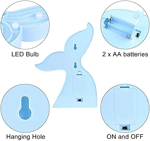 Cute Mermaid Tail Night Light, Mermaid Party Supplies Kids Mermaid Lamp,Table Decoration or Wall Decoration Battery Power, for Living Rooms, Bedrooms, Boy and Girls Birthday Decor-Blue