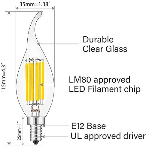 BRIMAX 6-Watt (60-Watt Equivalent), Clear, 600-Lumen, 80+ CRI, 2700K Warm White, Dimmable, B11 (E12 Candelabra Base) LED Candle Light Bulb, 6-Pack